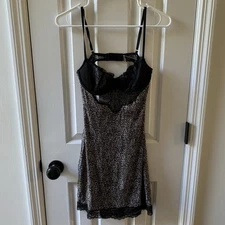 Victorias Secret Leopard Print and Lace Form Fitting Slip Sleep Dress Size Med