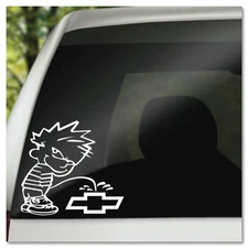 6" Calvin Peeing on Chevy Bowtie Funny Vinyl Decal Sticker