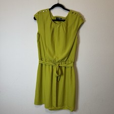 GUESS Citrus Lime Green Elastic Waist Blouson Mini Belted Tee Dress size 10