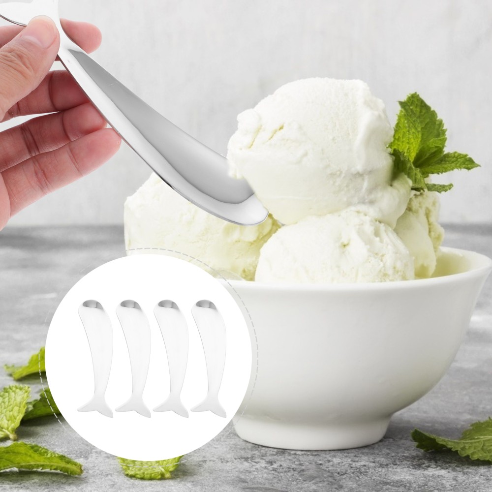 4 Piezas Estilo Coreano Acero Inoxidable Cuchara Redonda Hermosa Cuchara en Forma de Animal (Plata)