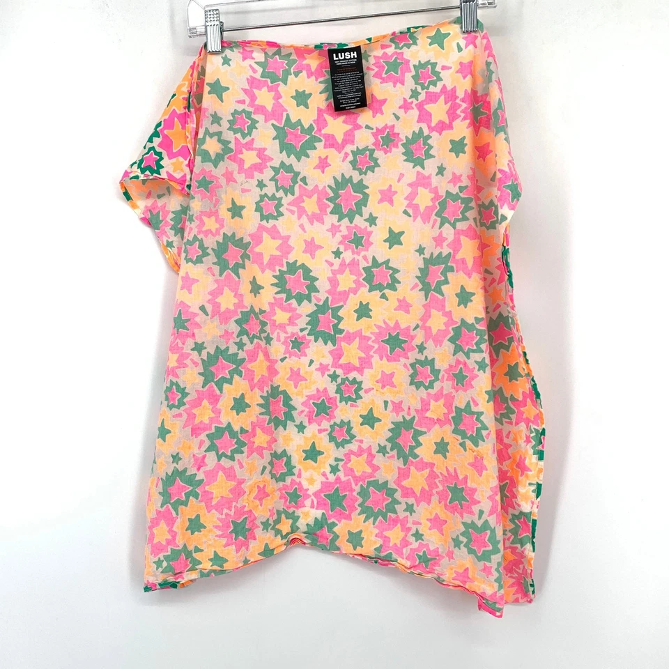 LUSH Knot Wrap Bandanna Multicolor Star Print Snow Fairy Bold Colors 22 X 21" - Image 3 of 4