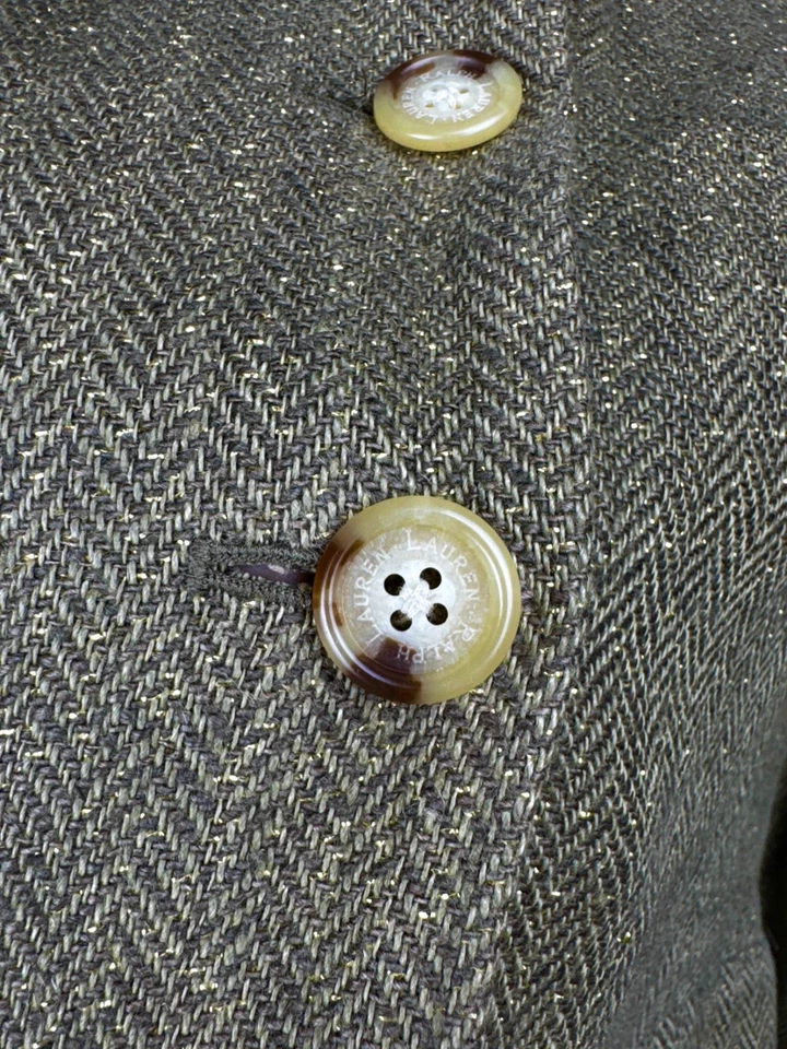 Ralph Lauren Green Gold Metallic Herringbone Blazer Linen - Image 4 of 4