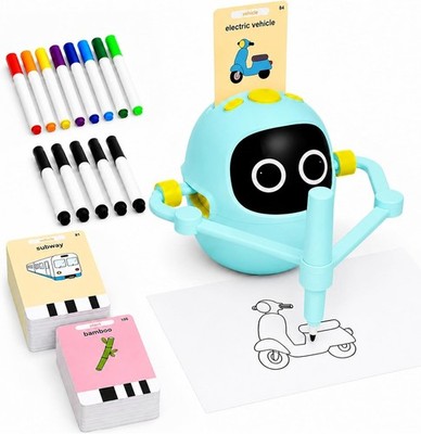 Interactive Drawing Robot for Kids 3-8, 220 Cards, Voice Prompts, No WiFi or App