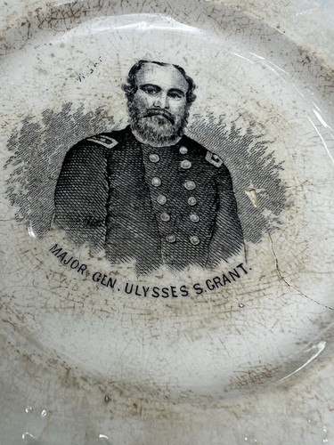 AS-IS Cracks Chips Major Gen Ulysses S Grant Transferware Child Alphabet Plate - Picture 3 of 24