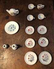 Lot of 12 Vintage Assorted Childs Tea Set Pieces / 2 Dollhouse Coffee Set Pieces