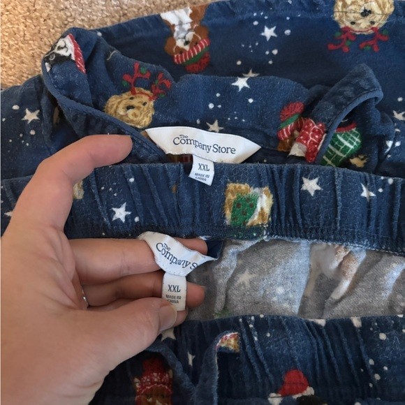 The Company Store Navy Blue Cats Dogs Christmas Print Flannel Pajama Set XXL