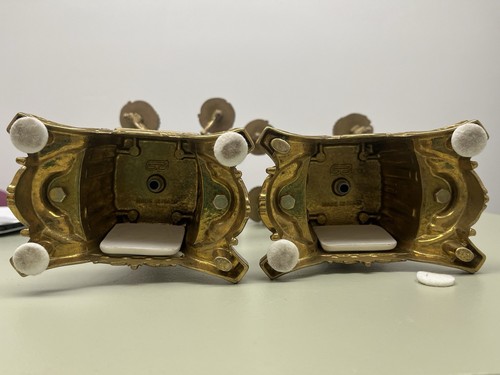 Vntg Pair Brevettato Brass Candelabra Baroque Style Blue 4 Arm 5 Candles 16”H - Picture 8 of 14