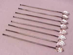 Set of 8 Sterling Silver Spoon Straws Leaf Pattern Mexico RM Makers Mark