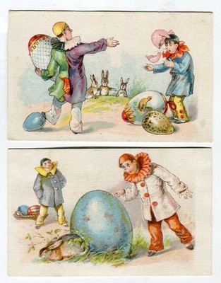 Glanzbilder Oblaten Litho Ostern Clowns Harlekins Eier 11  cm