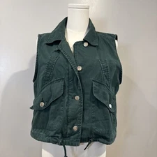 Esprit  Womens Forrest Green Vest 100% Cotton Zip Button Size Small