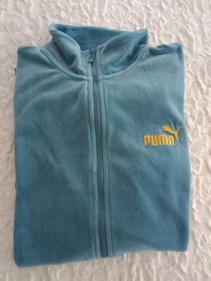 Puma   Men's Blue Minimal Gold Logo Velour Full Zip Track Jacket Pockets   NEW