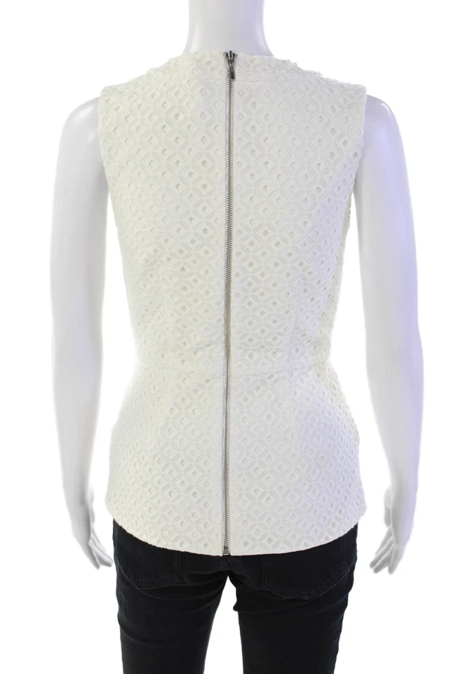 Nicholas Womens Textured Sleeveless V-neck Lined Tank Blouse White Size M - Image 3 of 4