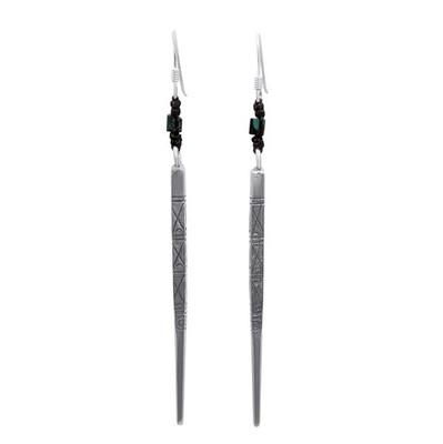 81. Generation Hill Tribe Silber Lange Stab Ohrhänger Boho Türkis Perlen