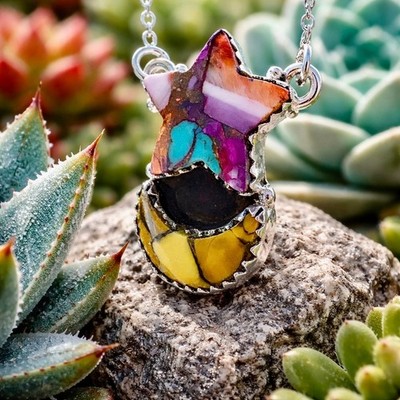 Spiny Oyster | Honey Dahlia | Star Moon | Necklace | Boho Celestial For Her 