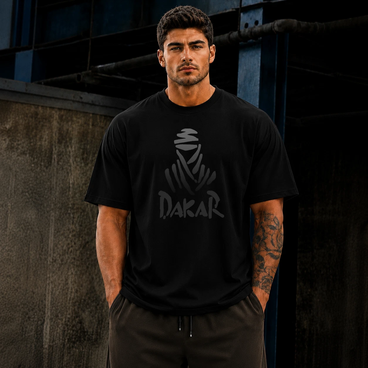 Men's Desert Rally Inspired Oversized Heavyweight Graphic T-Shirt Streetwear Tee - Picture 1 of 13