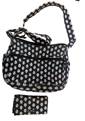 Vera Bradley Shoulder Bag Pirouette Black Red Flower  & Checkbook Cover Read