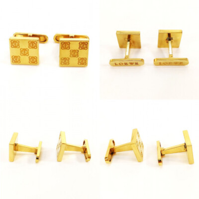 LOEWE Cufflinks Anagram Gold Color Plated Square Shape [VG