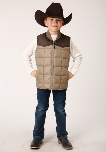 Roper Boys Quilted Polyfill Brown 100% Polyester Softshell Vest - Picture 2 of 4