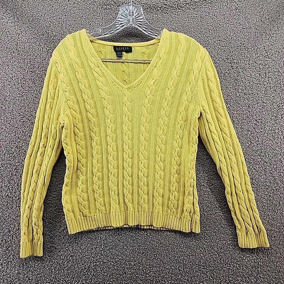 Ralph Lauren Sport V-Neck Cable-Knit Sweater Yellow Women's