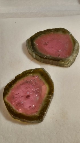 46.5 ct Total Natural Brazil Bi-color Watermelon Tourmaline Slices Set of 2 - Picture 4 of 7