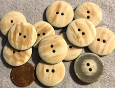 12 Matte Beige Tan Marblized Plastic Sew-through Buttons 7/8" 23MM Lot # 3391