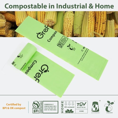 Bolsas compostables de almidón de maíz para residuos de cocina, 1,2 galones, paquete de 125 - sin perfume - Imagen 7 de 9