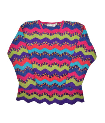 Vintage Flapdoodles Sweater Womens Small Striped Multicolor Wavy Scallop Crewnck