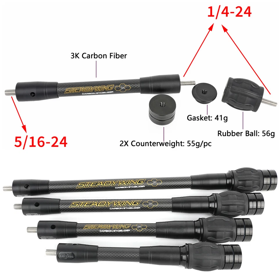Estabilizador de arco de tiro con arco de 6" 8" 10" 12" 15" barra de equilibrio de carbono arco compuesto de peso Foto 3 de 4