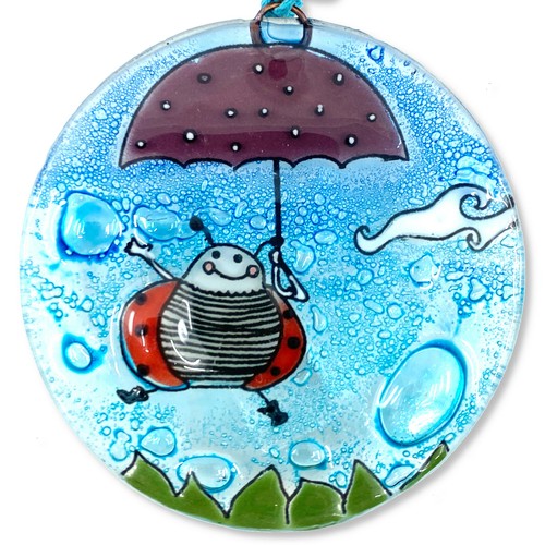 Lady Bug Christmas Tree Ornament - Art Glass Light Catcher Insect Holiday Gift - Picture 4 of 6