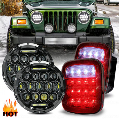 DOT 7inch LED Headlights  + Tail Lights Combo For Jeep Wrangler TJ 1997-2006