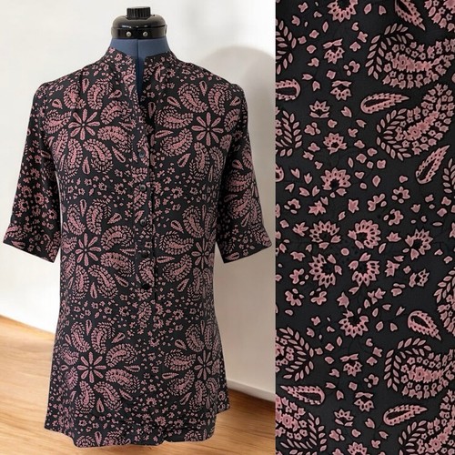 Tucker Women's Silk Floral Paisley Henley Tunic Mauve Gray Green Short Sleeve P - Picture 2 of 16