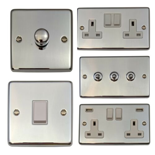 Polished Chrome CCW Light Switches, Plug Sockets, Dimmers, Cooker, Fuse, TV, BT - Picture 1 of 53