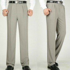 Men Formal Dress Pants Business Suit Straight Leg Trousers Pleated Front Solid