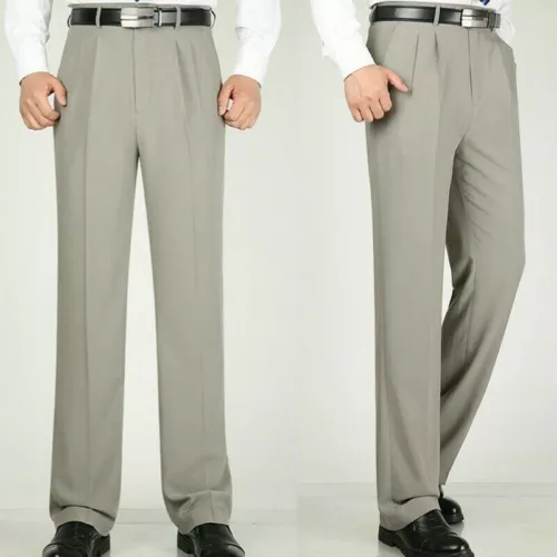 Men Formal Dress Pants Business Suit Straight Leg Trousers Pleated Front Solid - Picture 2 of 28
