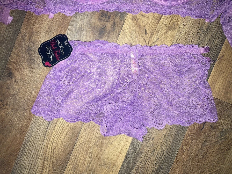Conjunto de sujetador push up de encaje negro Fushia By Secret para mujer púrpura 34C nuevo con etiquetas Foto 3 de 4