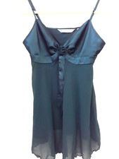 Victoria's Secret M/L 34" Green Satin  Sheer Chiffon Slip Dress Nightgown Rose