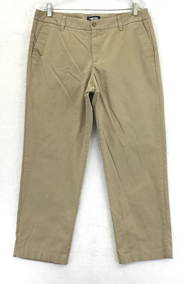 Lands' End 403664 / Khaki Straight Leg Flat Front Casual Chinos Pants / Size 14 - Image 2 of 4