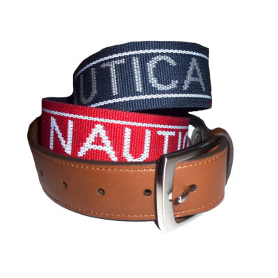 Nautica Men's logo belt canvas leather red blue NWT 38, 40, 42