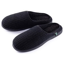 Men s Slippers Black Wool Slip-On Comfortable Knit Roxoni 1296B Size 7 - 8