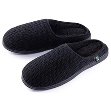 Men’s Slippers Black Wool Slip-On Comfortable Knit Roxoni 1296B Size 8.5 - 9.5