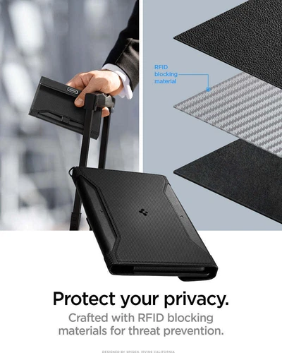 Spigen RFID Blocking Passport Travel Card SIM Pen Holder Leather Slim Cover Case - Picture 4 of 63