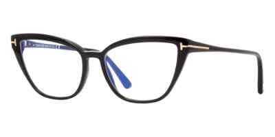 Tom Ford TF 5825-B ECO 001 Black Cat Eye Eyeglasses Plastic Frame 55-16-140