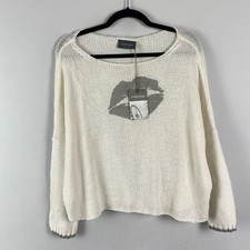 Wooden Ships Lips Kiss Me Pullover Sweater Size XS / Small White Silver