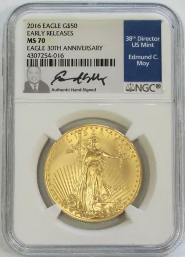 2016 GOLD $50 AMERICAN EAGLE 1 OZ MOY 30TH ANNIVERSARY NGC MS 70 EARLY RELEASE