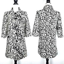 Madison Ivory Black Abstract Floral Wool Blend Button Front Coat Size 6