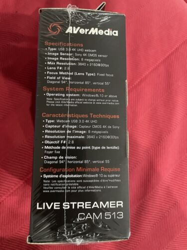 Webcam AVerMedia Live Streamer Cam PW513 4K UHD Webcam 4Kp30 8 Megapixels - Picture 2 of 4