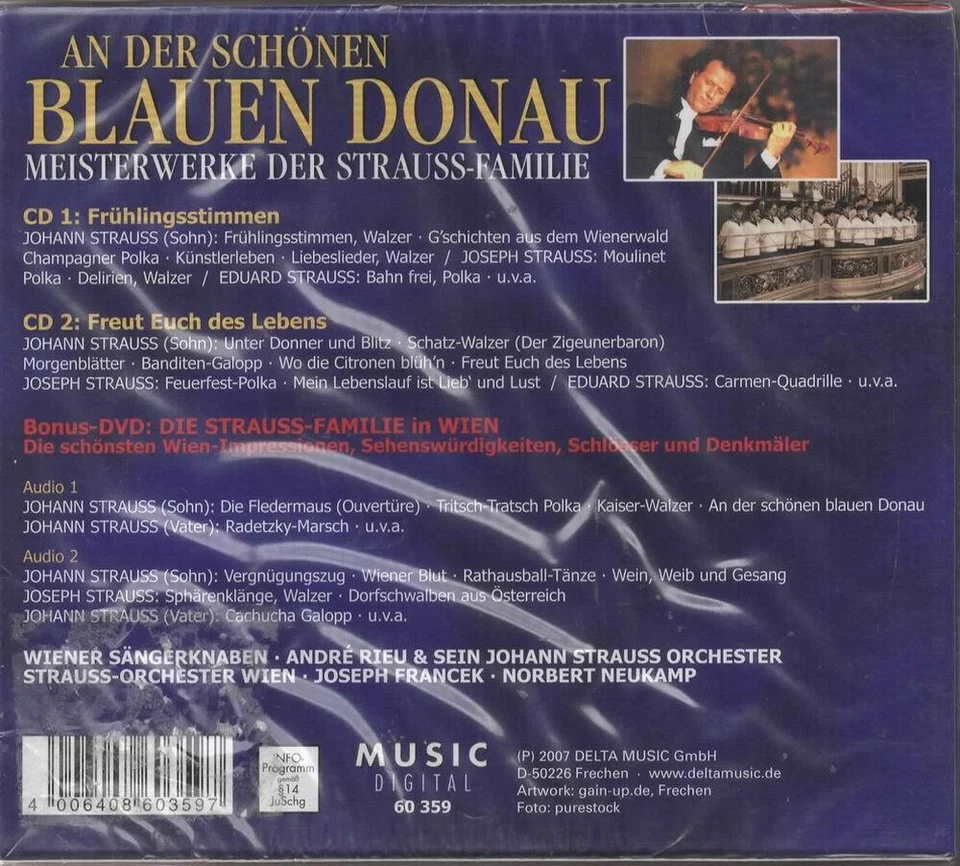 An Der Schönen Blauen Donau NEU 2CD & DVD Wiener Sängerknaben Andre Rieu Francek - Bild 2 von 2