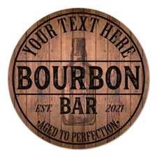 Personalized Bourbon Bar 14" Round Wood Sign Home Bar Decor Gift B3-00140053001