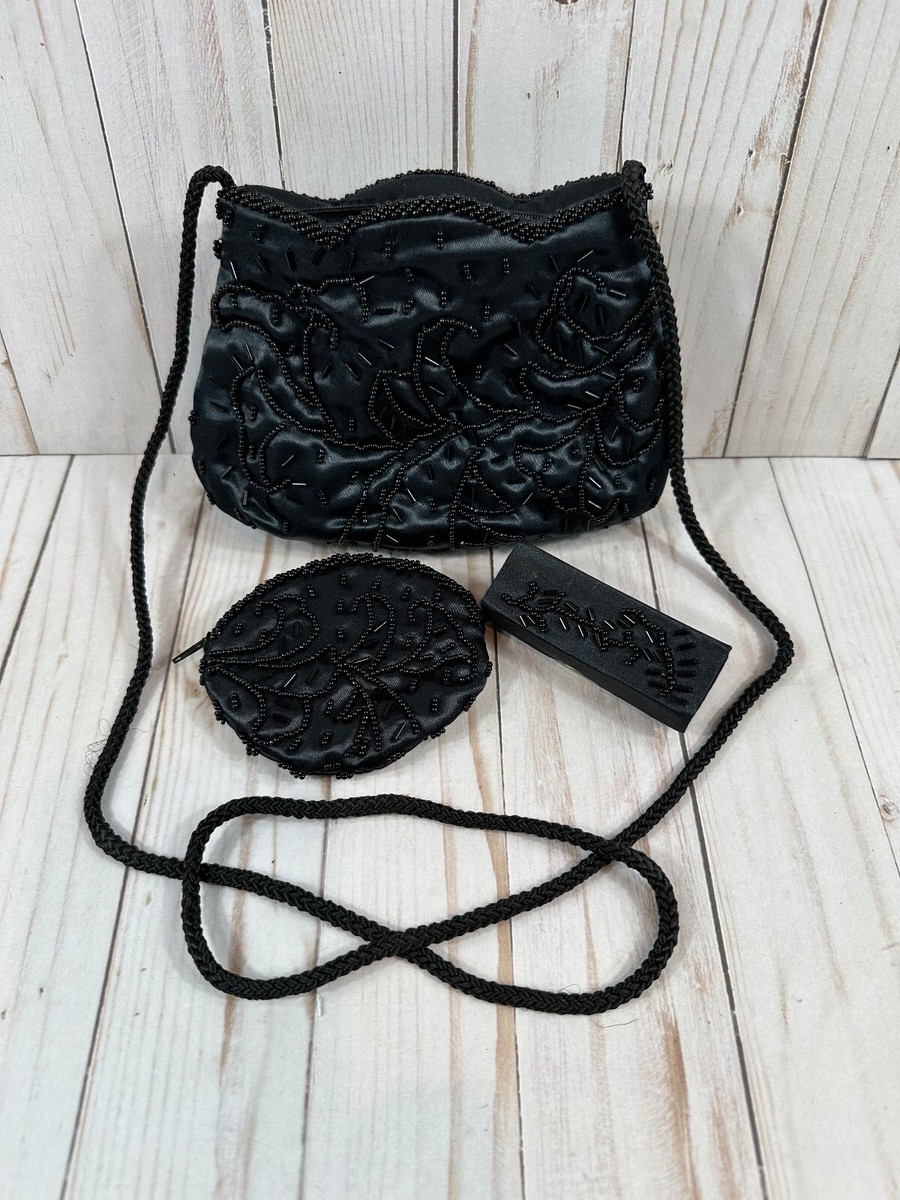 Vintage Style Beaded Black Evening Clutch/Wedding Party/Prom Purse/Handbag