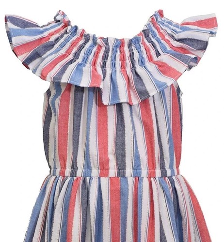 NEW Bonnie Jean Girls 5 Red White Blue Stripe 4th of July Skirted Romper - Picture 3 of 3